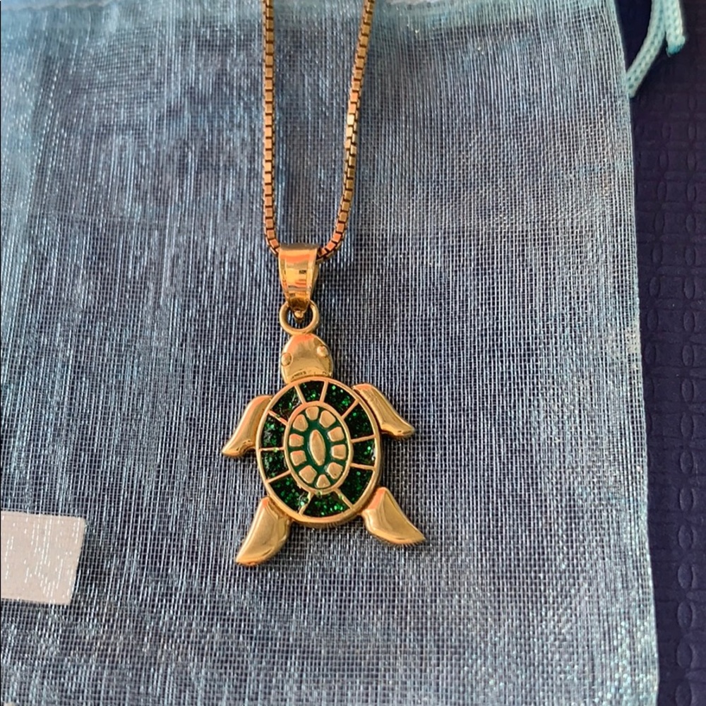 14kt gold turtle pendant on box chain